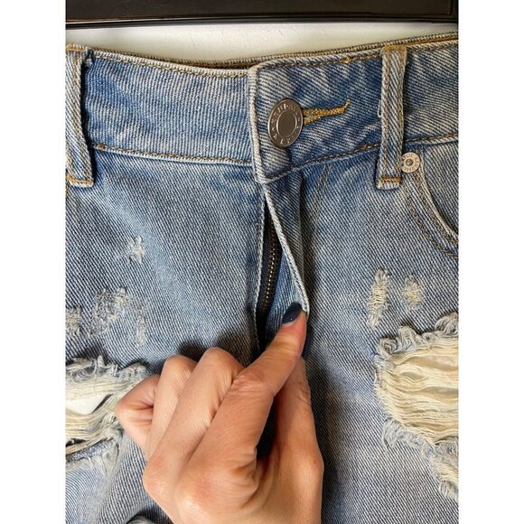 Kendall‎ & Kylie Blue Denim Distressed Bohemian High Rise Jean Shorts Size 1 - Picture 4 of 8